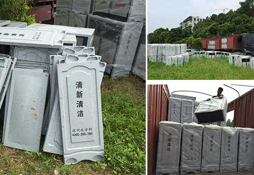 欣方圳仿大理石垃圾桶廠家為清遠高校送貨上門。