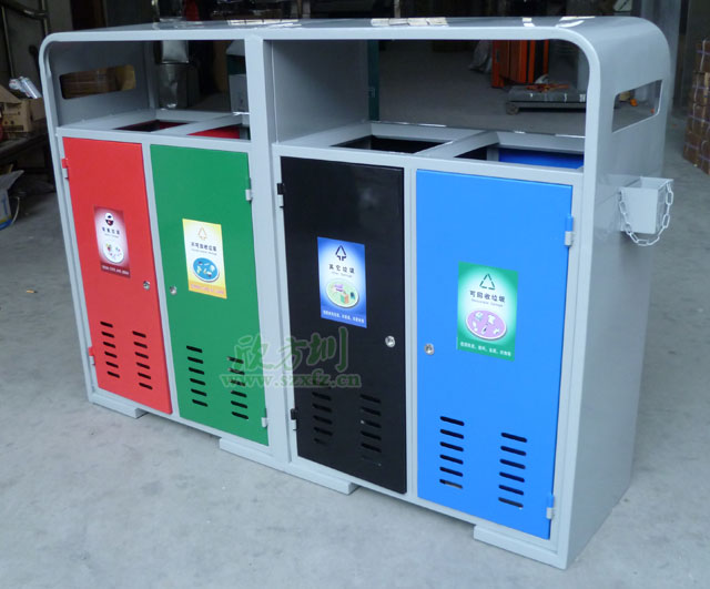 戶外鋼制烤漆四分類垃圾桶鋼制噴塑分類垃圾桶廠家